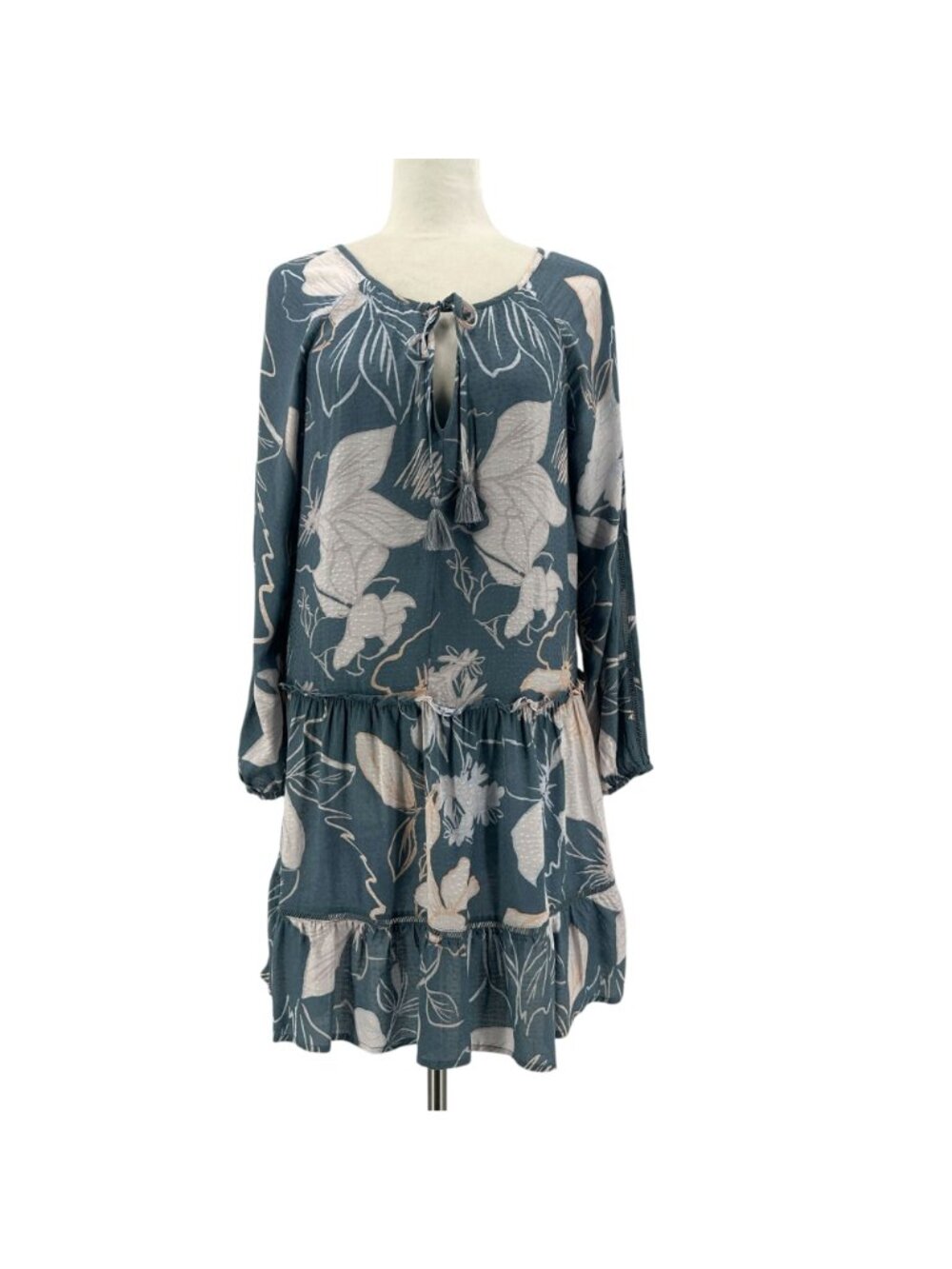 NEW Lovestitch Womens Small Dress Modern Love Floral Mini Tropical Boho Blue - Picture 4 of 9